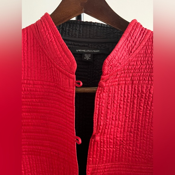 New Sam Hilus Classic 100% Silk Reversible Nehru Jacket Women's Black & Red L XL - Picture 4 of 15